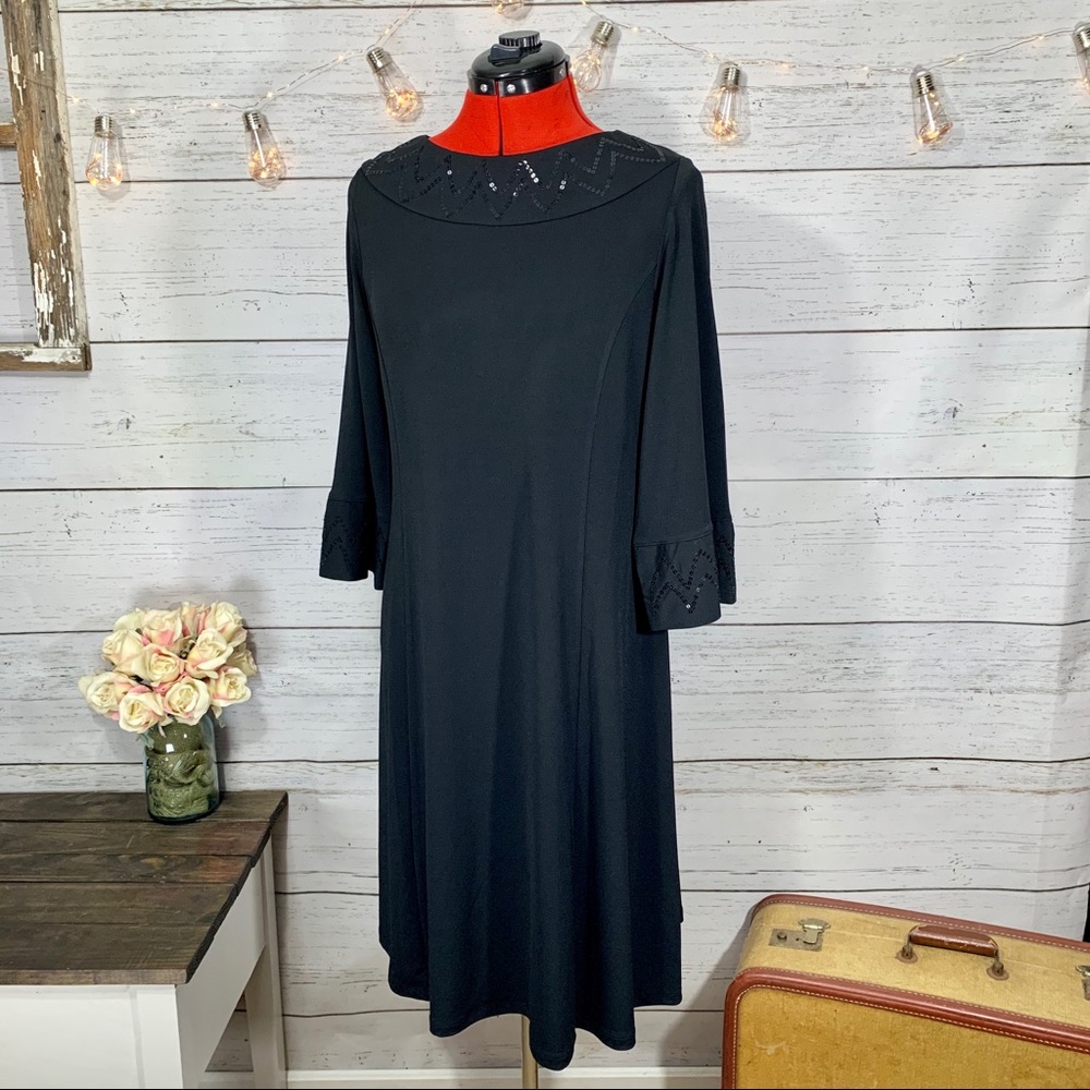 (NWT) BOB MACKIE Black Sequined Designer Dress